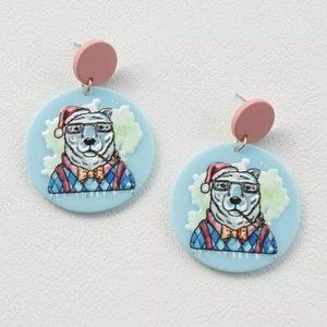 Preppy Polar Bear Earrings plaid vest Santa hat